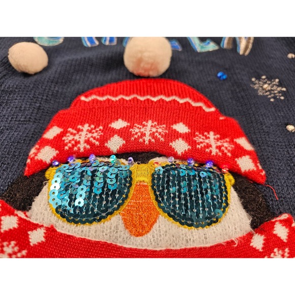 Women's light up ugly Christmas sweater penguin knit L/XL ^ - Picture 3 of 9
